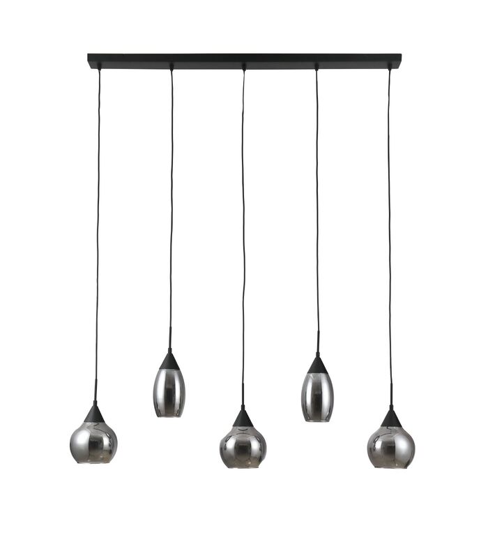 Hanglamp zwart smoke glas 5-lichts - Lungo