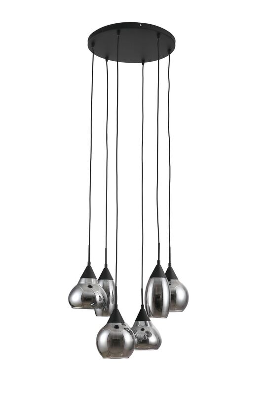Hanglamp zwart smoke glas 6-lichts - Lungo